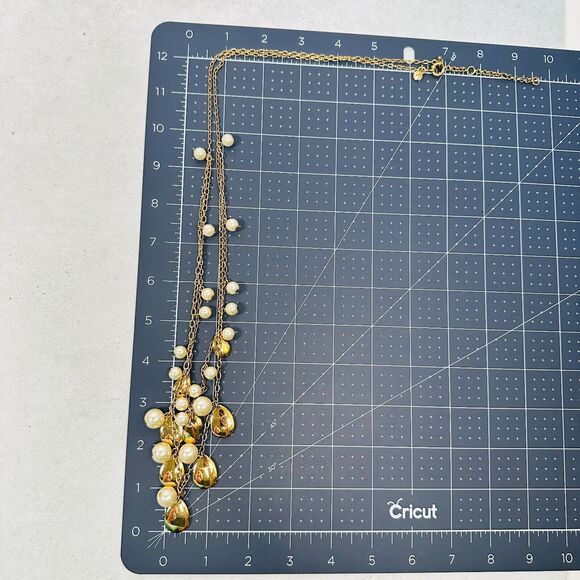 J. Crew Necklace Layered Charm Beaded Faux Pearl Gold Tone 36" Elegant Modern - Picture 8 of 8